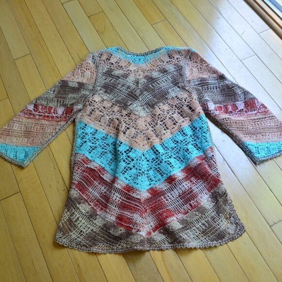 Soft Surroundings Earthy Long Tunic Top Aqua Chevron Women's Size L - Picture 9 of 12